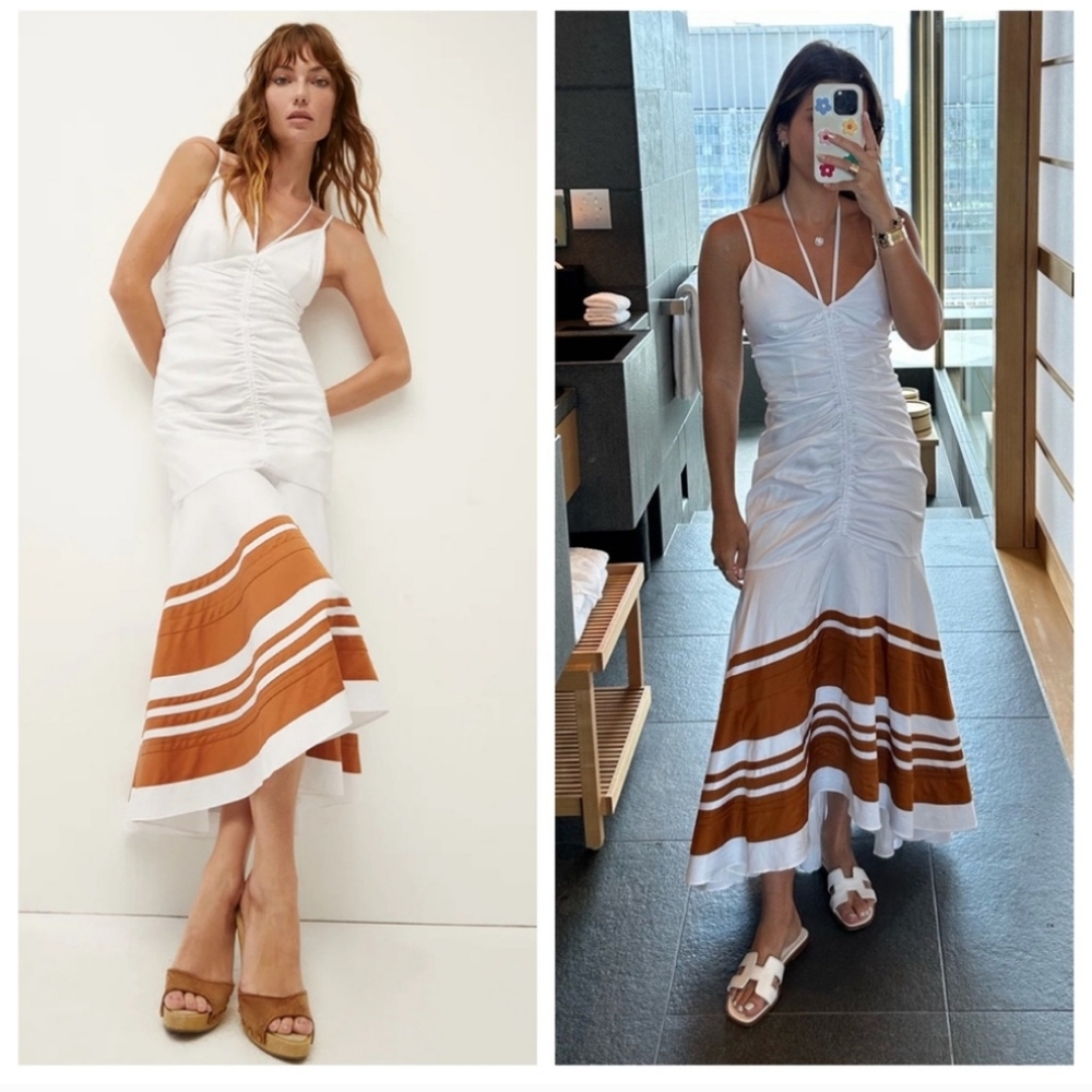 Veronica Beard Fitz Halter Cotton Poplin Dress White Golden Sand Size 6 NWT